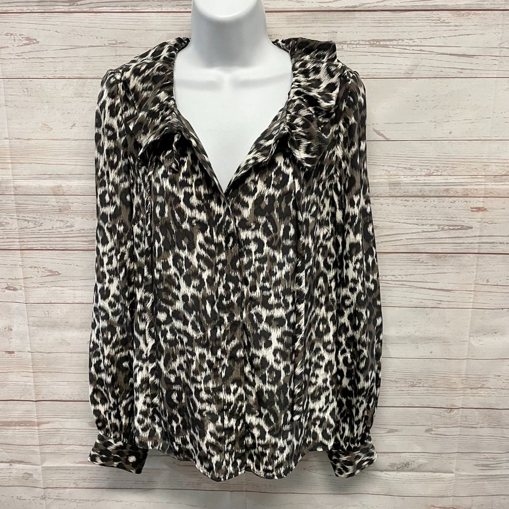 Kate Spade Lynette Ruffle collar Leopard Prink Silk Blouse